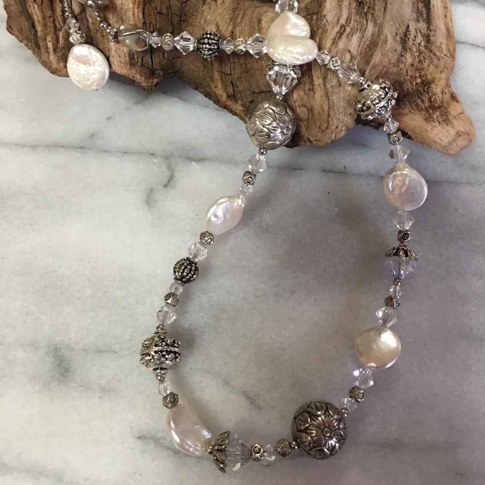 Pearl,Silver & Crystal Necklace